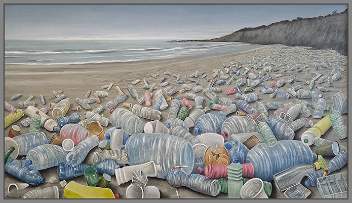 Maximilian Ostermann  | Plastikflaschen am Strand 170cm x 97cm 2024
